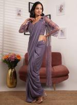 Lycra Lavender Party Wear Pearl Work Ready To Wear Saree